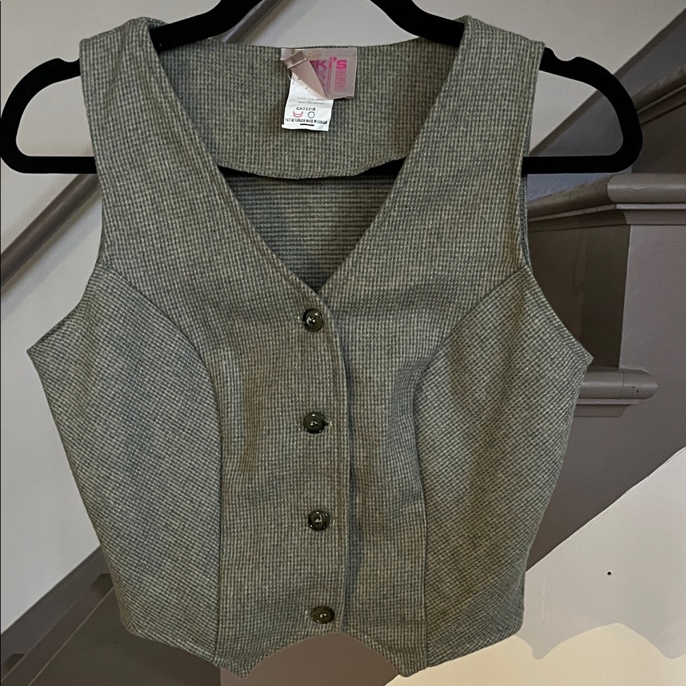 Vintage Green Checkered Button-Up Vest